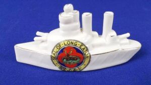 Arcadian Crested China Model Of A Battleship, Seal Of Eaton