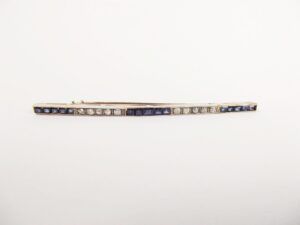 Art Deco 18ct Rose Gold Diamond & Sapphire Bar Brooch