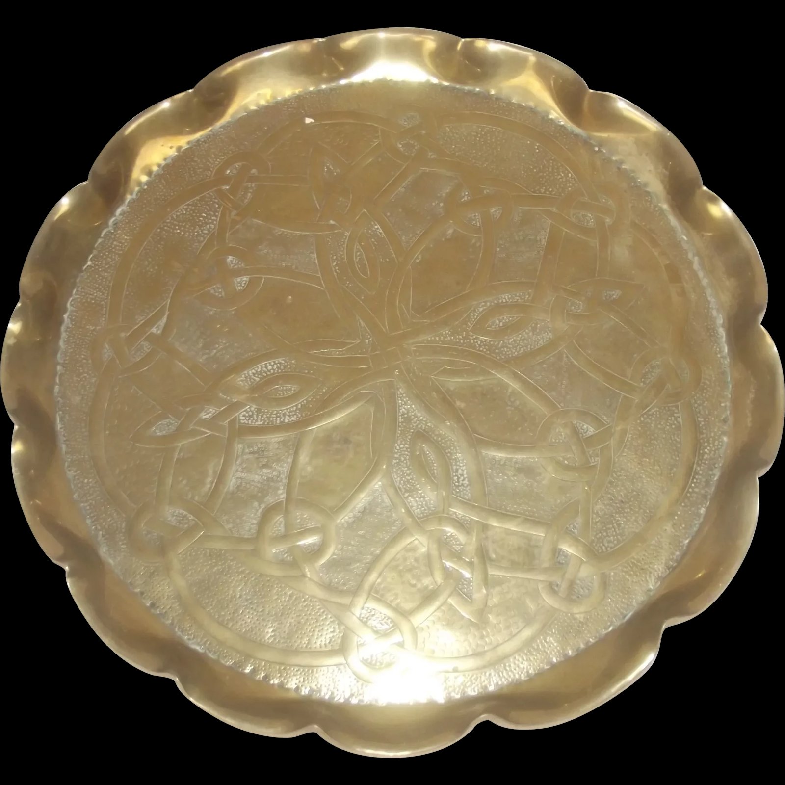 Arts & Crafts Brass Tray Embossed With Celtic Knot Motifs
