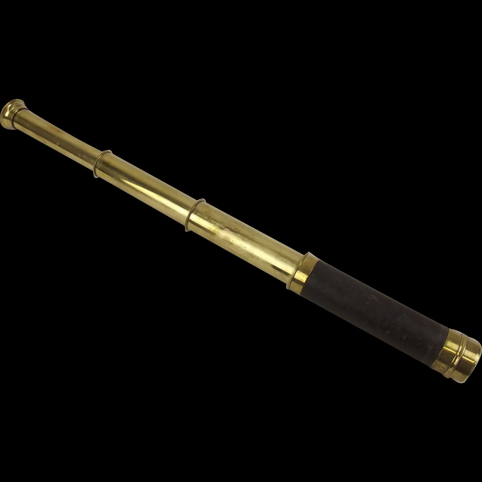 Black Leather Bound Compact 3 Draw Brass Telescope From Around 1900