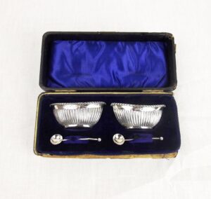 Cased Pair of Silver Salts With Spoons c1906