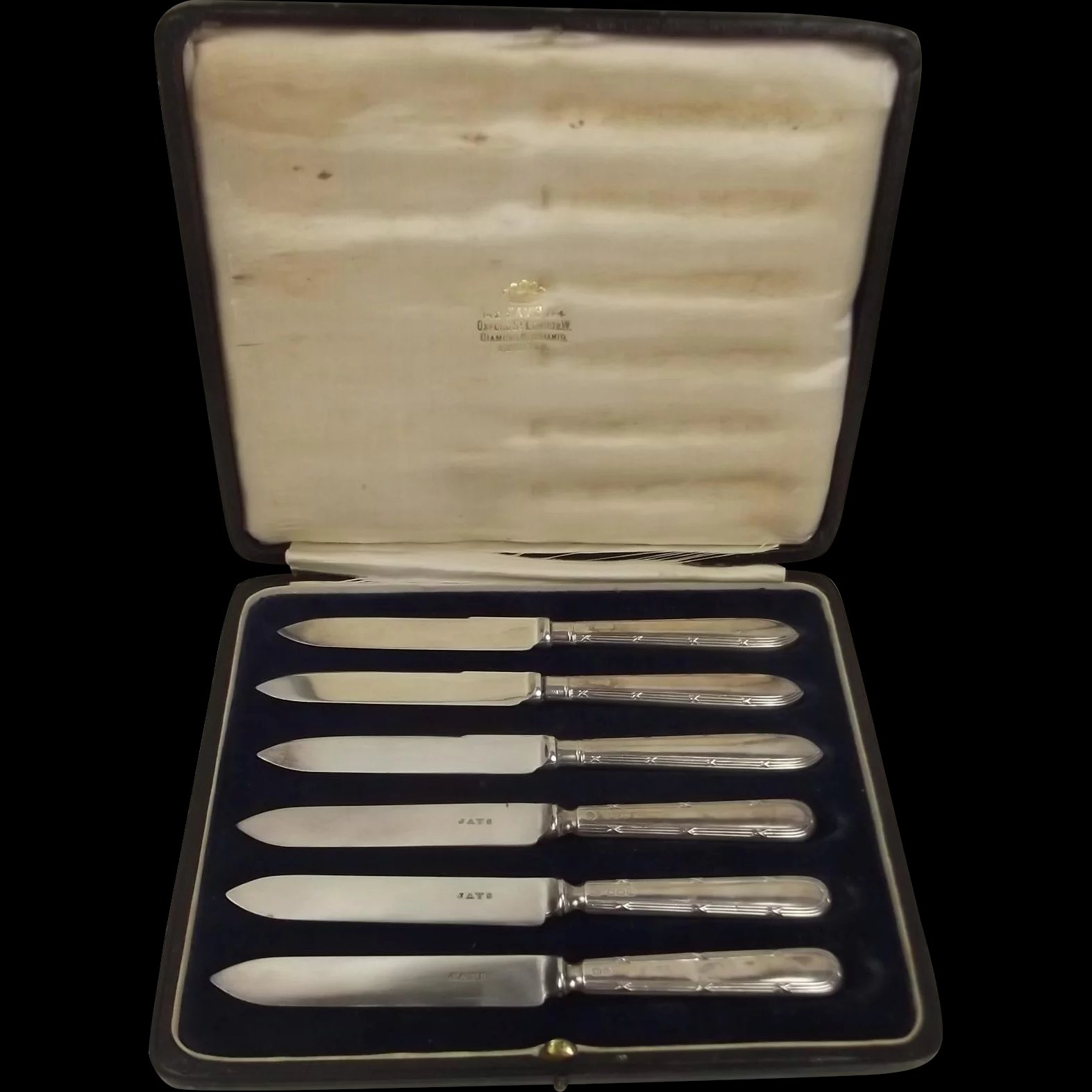 Cased Set of Six Silver Handled Fruit Knives By Jays Of London c1899-1903