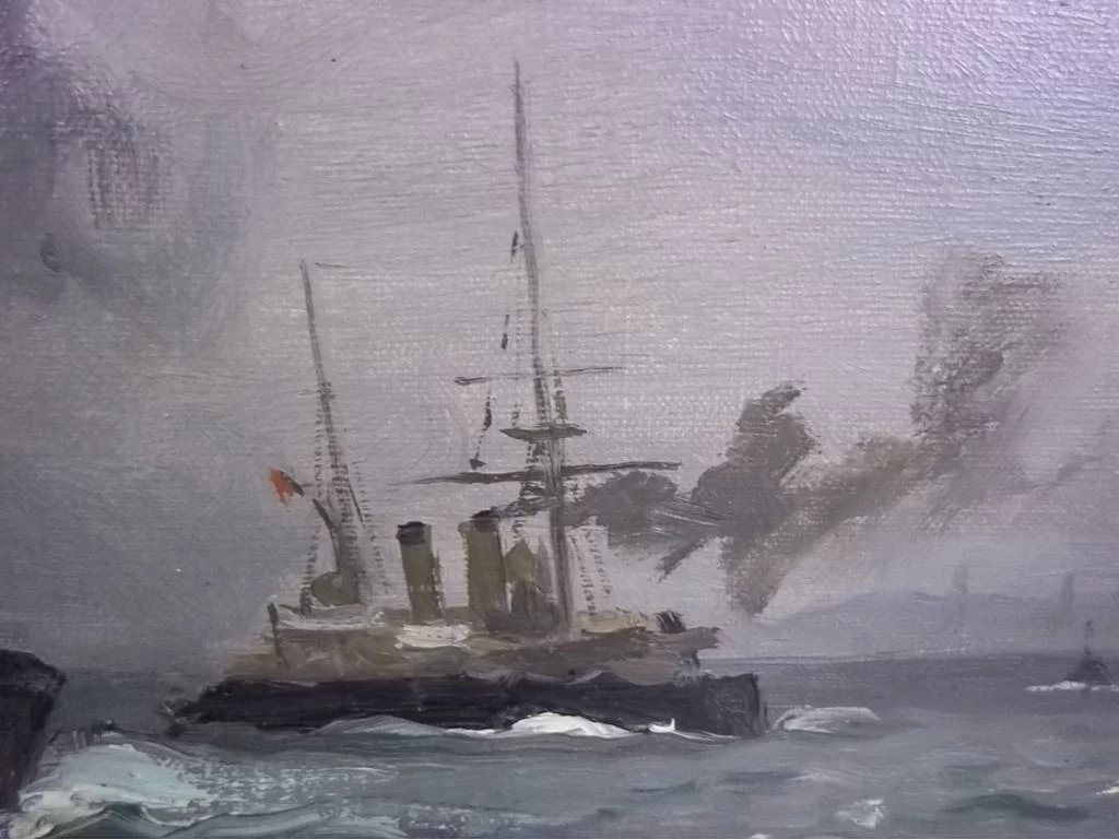 Ch. Benjamin Olsen (1873-1935) 'Danish Warships Exercising Off Aarhus', Signed - Image 4