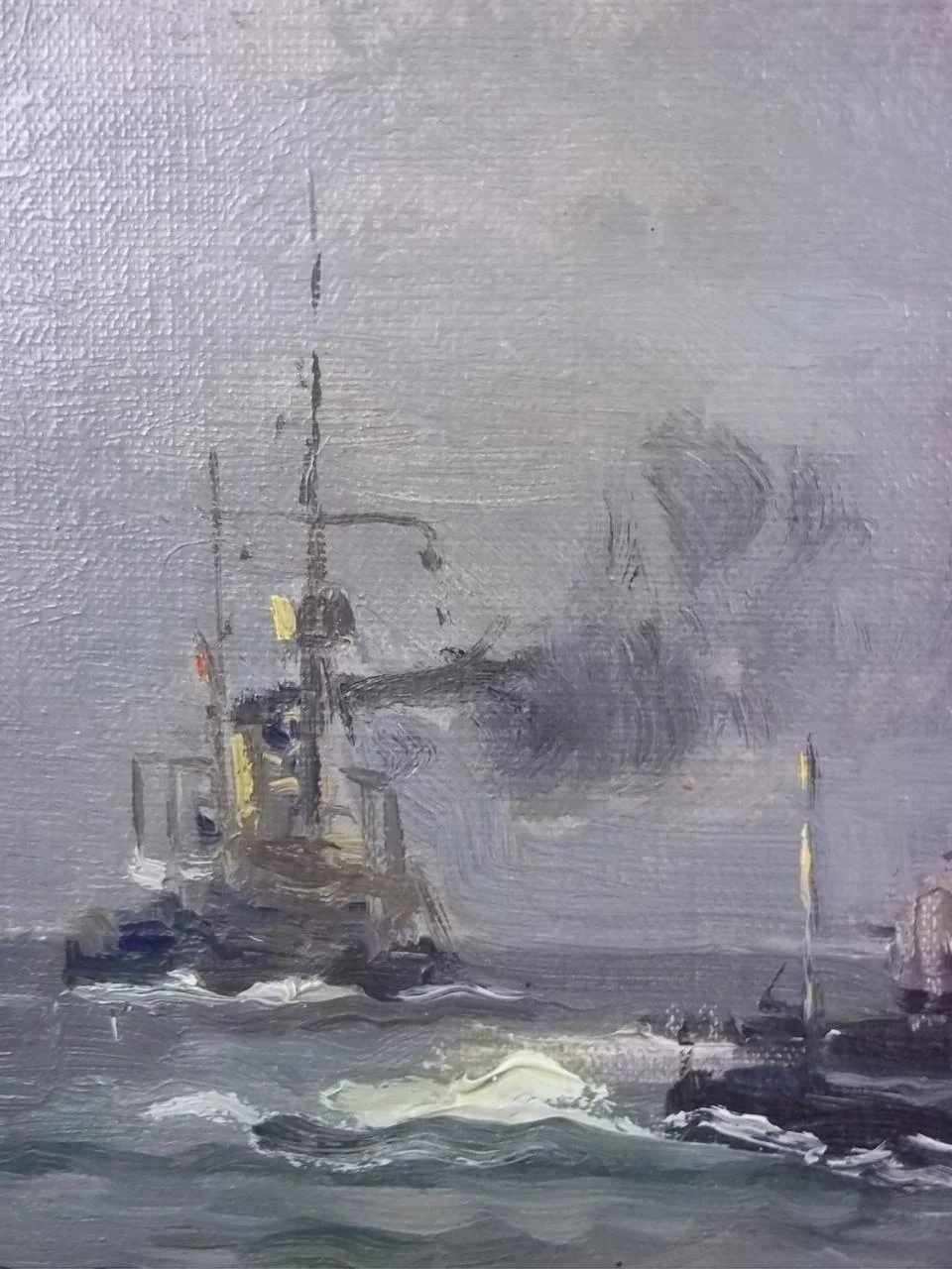 Ch. Benjamin Olsen (1873-1935) 'Danish Warships Exercising Off Aarhus', Signed - Image 5