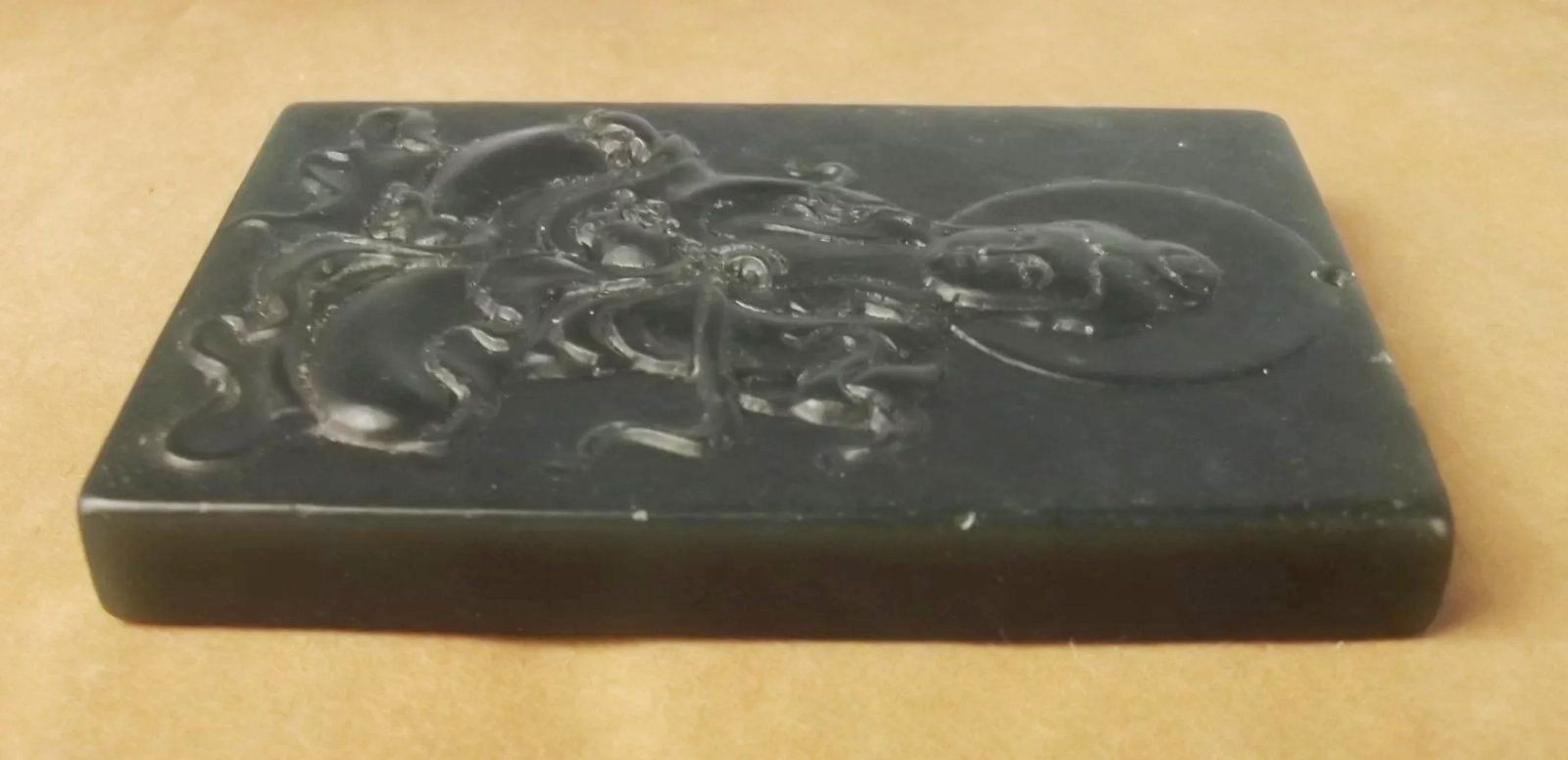 Chinese Finely Carved Dark Green Contemporary Buddha Jade Pendant - Image 2