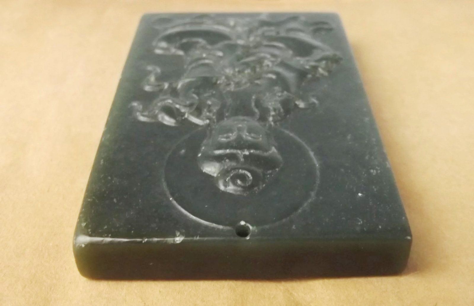 Chinese Finely Carved Dark Green Contemporary Buddha Jade Pendant - Image 5