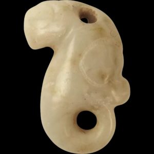 Chinese Neolithic Style Nephrite Jade Pendant Of A Stylized Bird