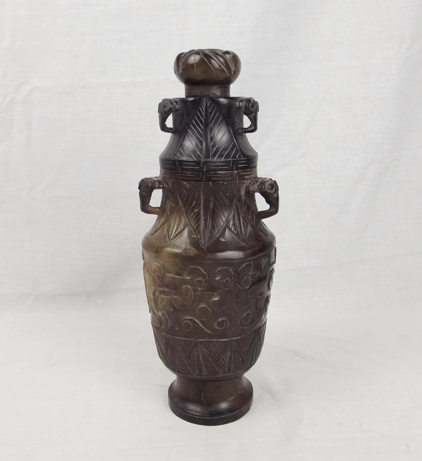 Chinese Nephrite Jade Baluster Vase With Cover