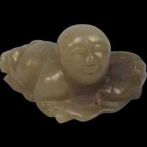 Chinese Qing Dynasty Jade Pendant Of A Boy With A Carp