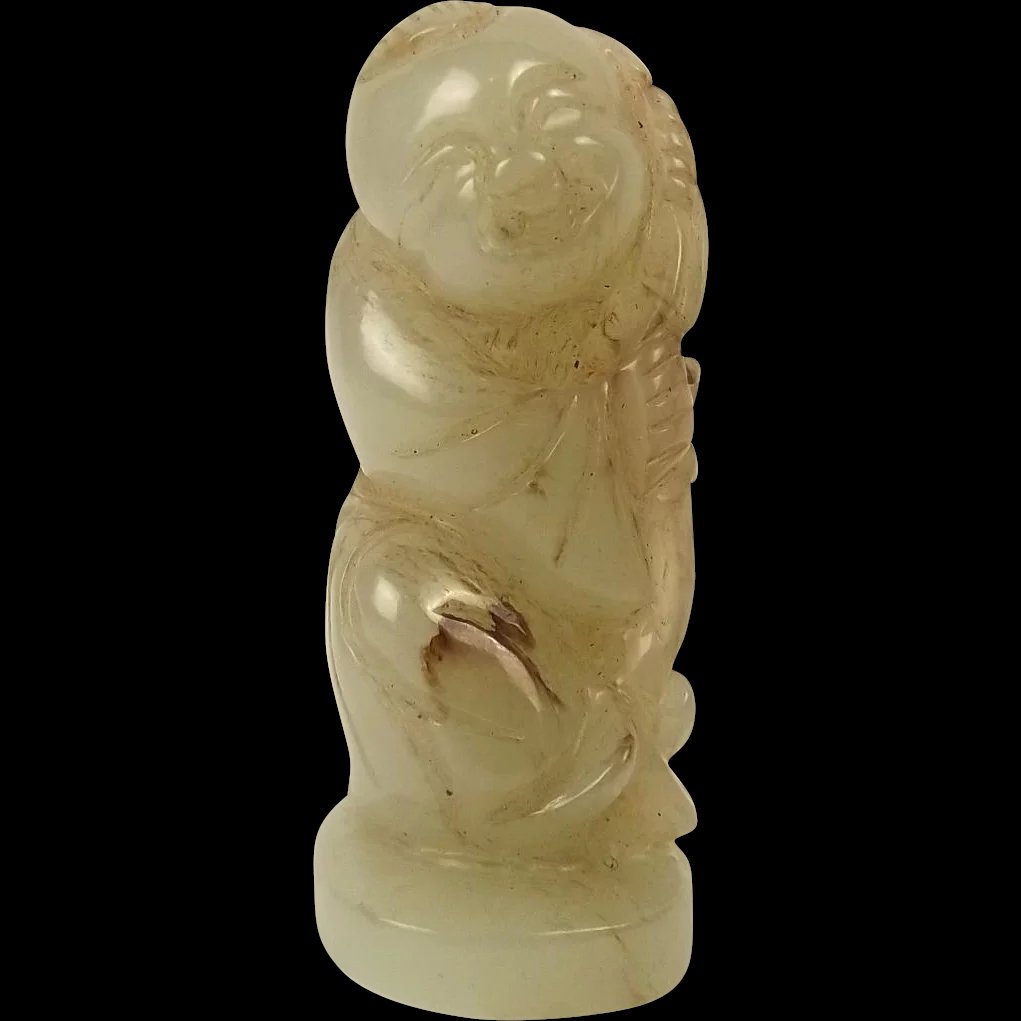 Chinese Qing Dynasty Nephrite Jade Carving Of A Little Boy