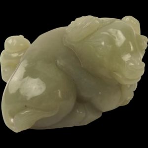Chinese Qing Dynasty Nephrite Jade Carving Of A Buffalo Playing With Child