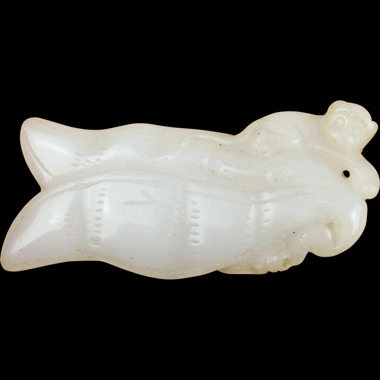 Chinese Qing Or Earlier Carved Tropical Fruit & Monkey Pendant