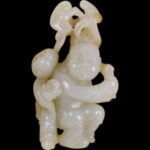 Chinese Qing Era White Jade Man & Boy Carving
