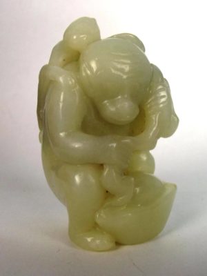 Chinese Qing Period Two Monkeys Nephrite Jade Sculpture
