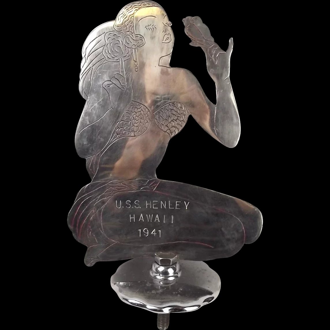 Chrome Plated, Ex Service U.S.S. Henley Hawaii Car Mascot 1941