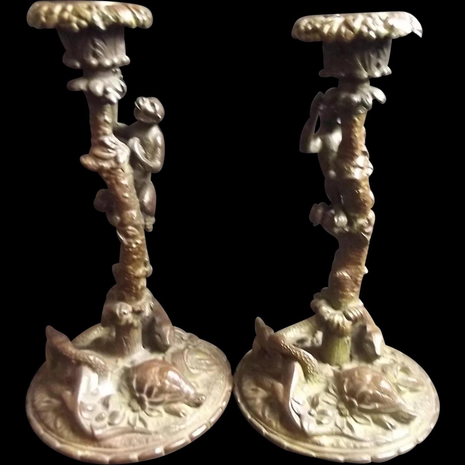 Circa 1850 Finely Cast Bronze Zoomorphic Candlesticks