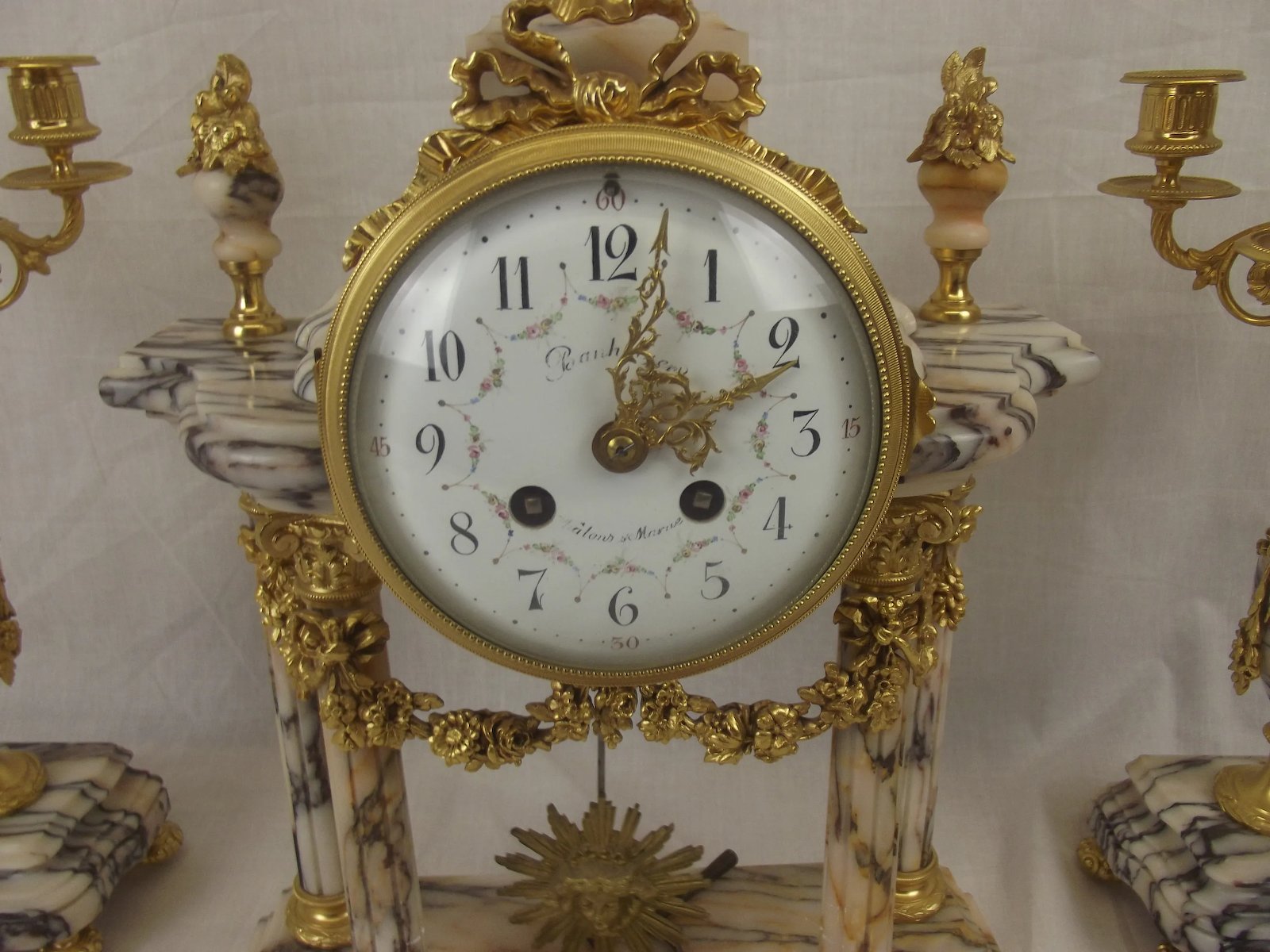 Circa 1860 Eight Day French Ormolu And Marble Clock And Garniture Set By A. D. Mougin - Image 3
