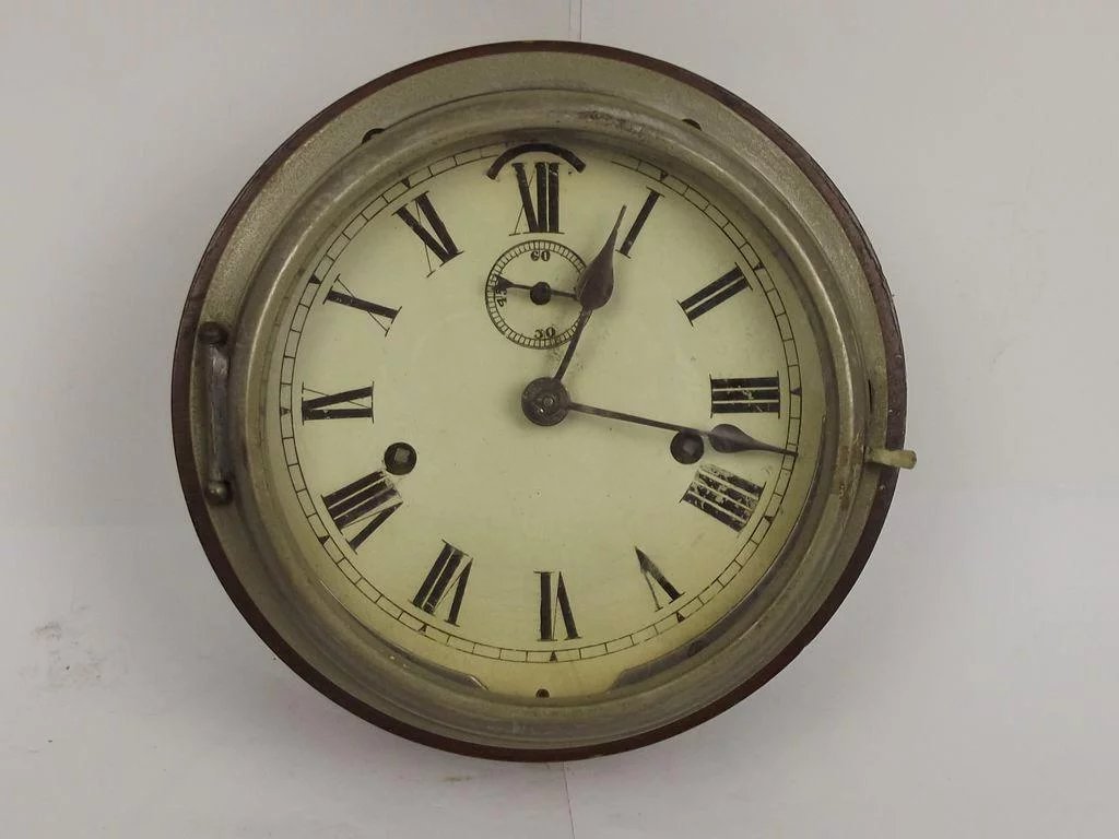 Circa 1880 Seth Thomas Mahogany Cased Ships Bulkhead Clock - Image 2