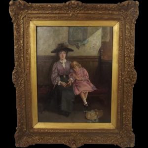 Circa 1897 Mother & Daughter Signed Framed Oil On Canvas