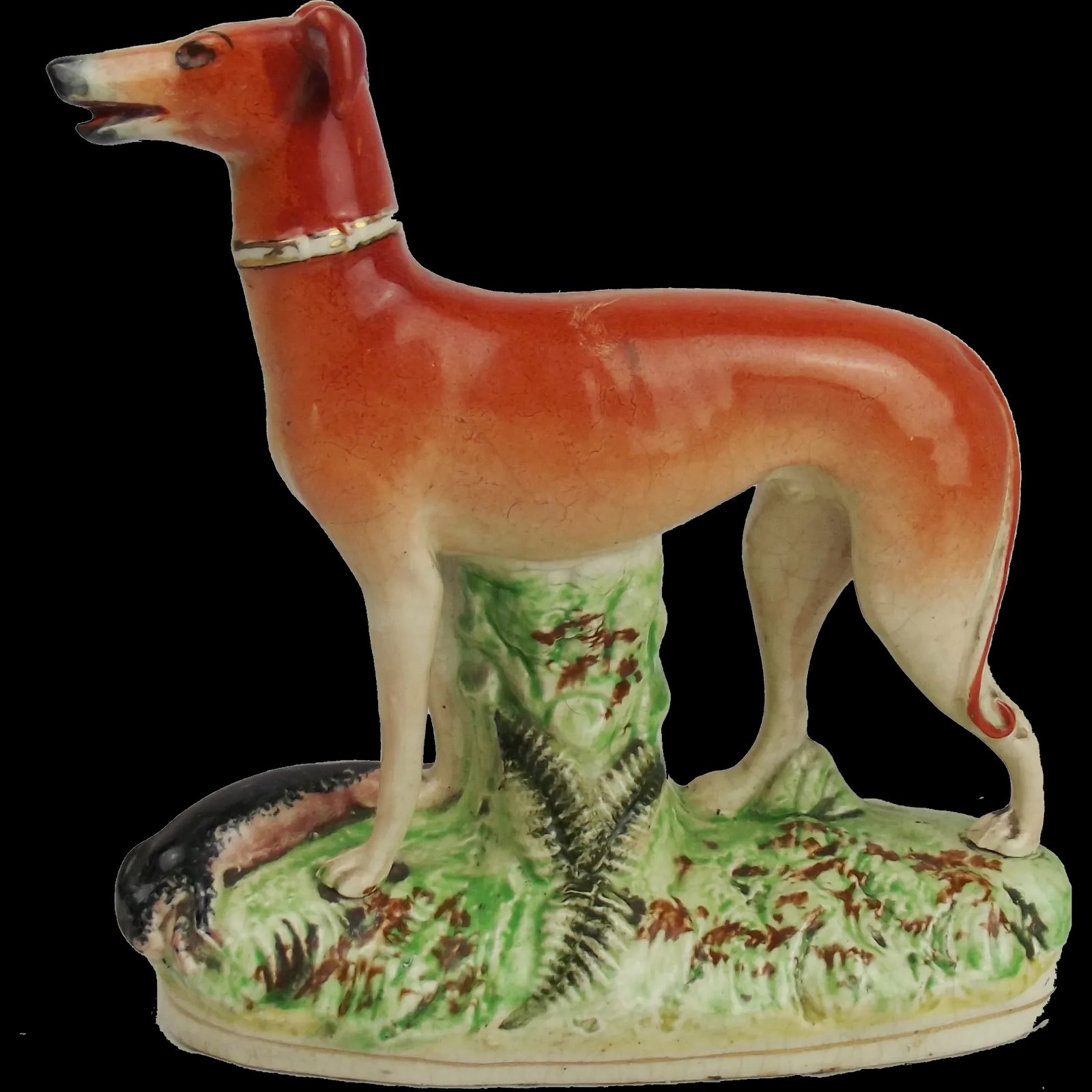Circa 1900 Staffordshire Pottery Whippet Figurine
