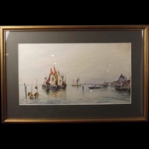 Circa 1900 Watercolour Of A Venice Scene By Edward Parrini