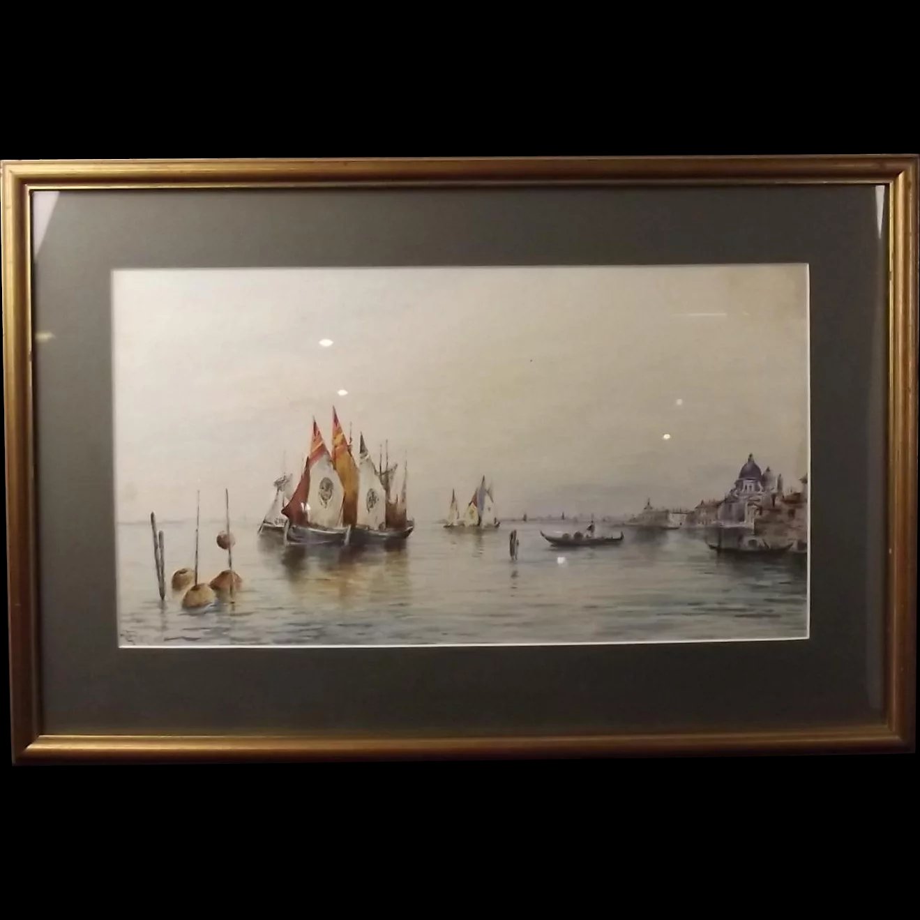Circa 1900 Watercolour Of A Venice Scene By Edward Parrini