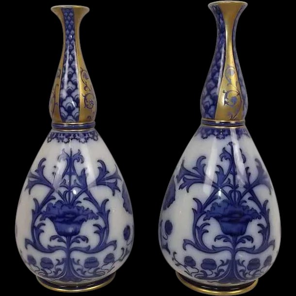 Circa 1910 Pair of Moorcroft Macintyre Aurelian Ware Gourd Vases