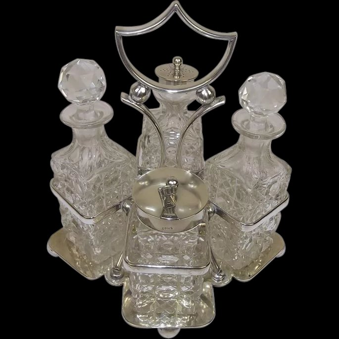Circa 1910 Silver Plated & Cut Glass Condiment