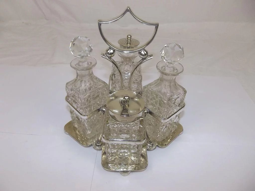 Circa 1910 Silver Plated & Cut Glass Condiment - Image 2