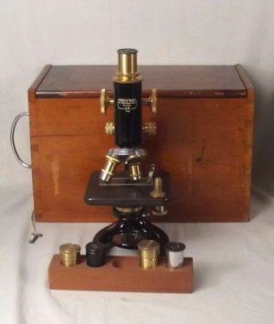 Circa 1920 Charles Perry Black Japanned And Lacquered Brass Monocular Microscope