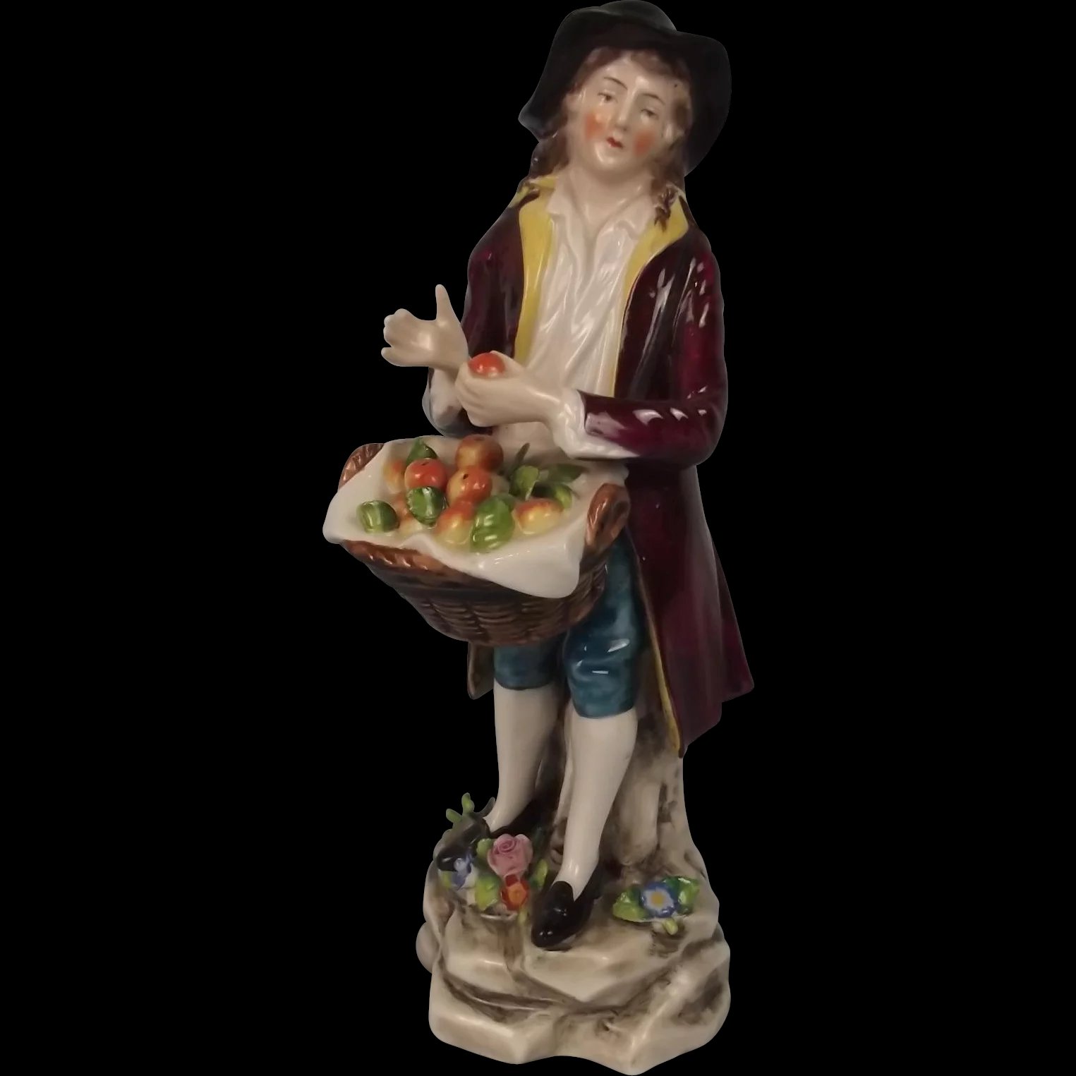 Circa 1920 Sitzendorf Porcelain Figurine Of An Apple Seller