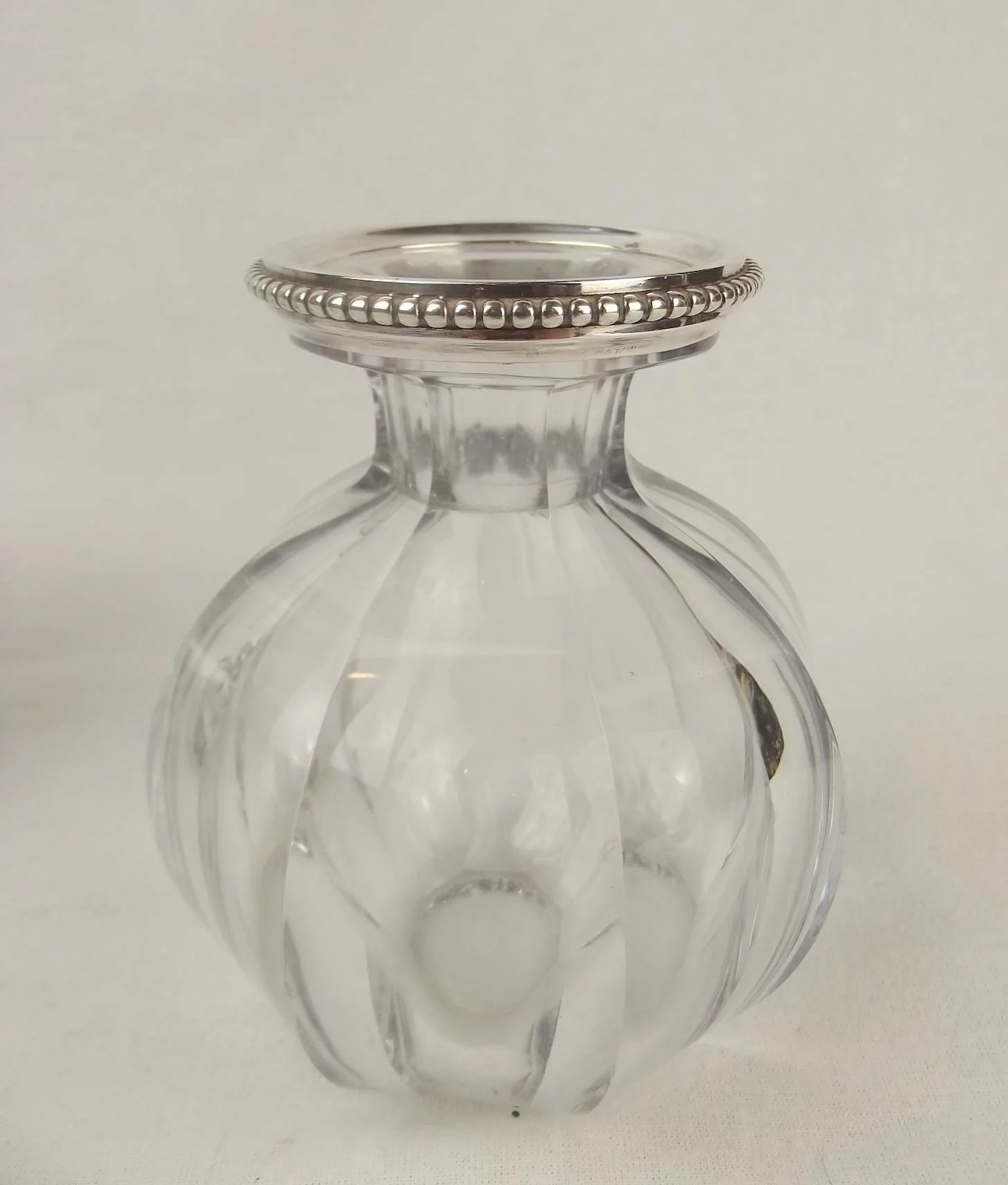 Circa 1930 Two Silver Collared Cut Crystal Glass Baccarat Decanters - Image 3