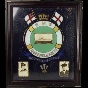 Circa 1932 Framed Painting on Glass - HMS Queen Elizabeth With Royal Signatures