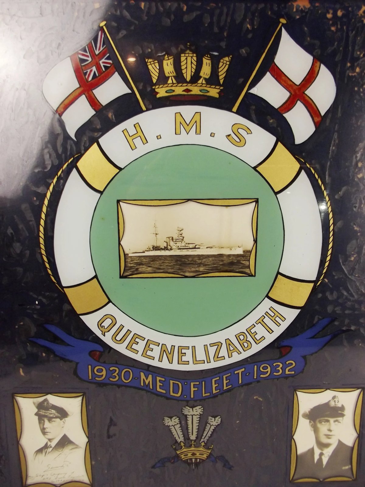 Circa 1932 Framed Painting on Glass - HMS Queen Elizabeth With Royal Signatures - Image 3
