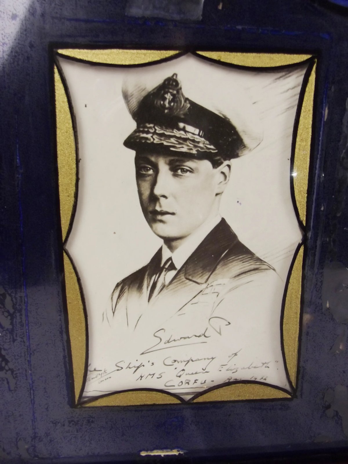 Circa 1932 Framed Painting on Glass - HMS Queen Elizabeth With Royal Signatures - Image 4