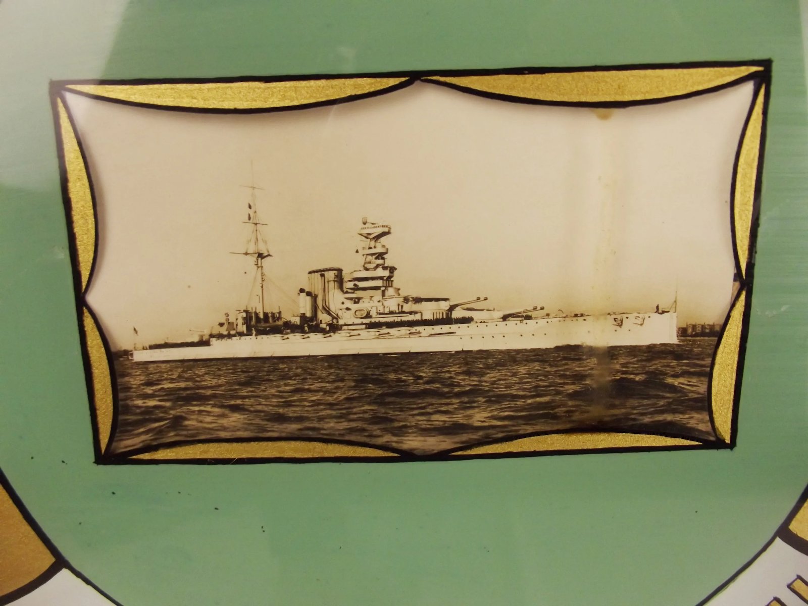 Circa 1932 Framed Painting on Glass - HMS Queen Elizabeth With Royal Signatures - Image 6