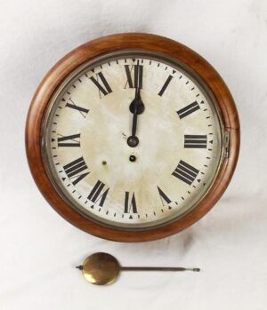 Circa 1940 G.R. Oak Round Dial Wall Single Fusee Clock