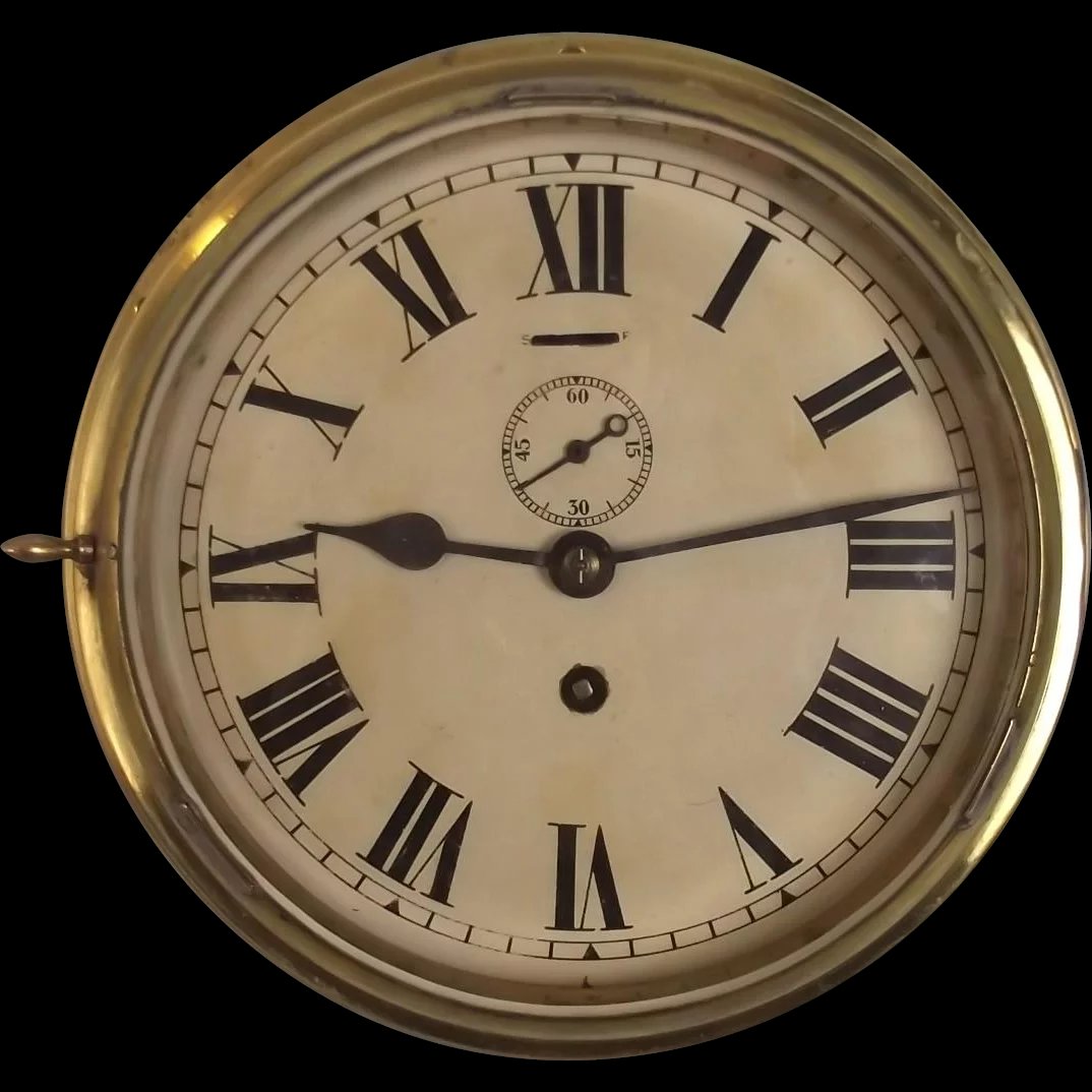 Circa 1940’s Brass Ships Bulkhead 8 Day Clock