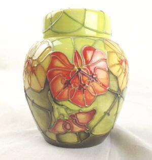 Circa 1993 Moorcroft Nasturtium Pattern Ginger Jar and Cover
