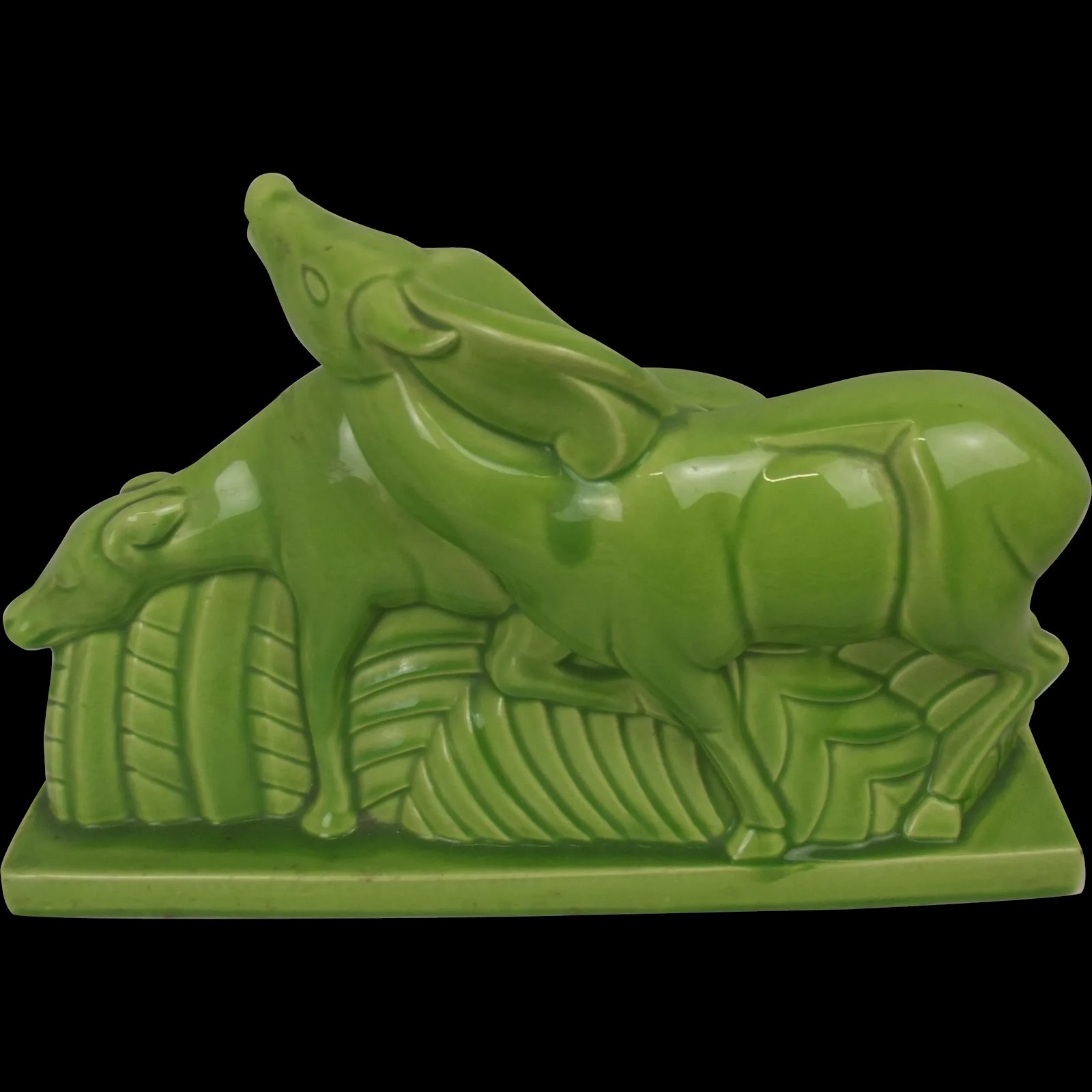 Circa French Art Deco Ceramic Group Of Two Deer By Charles Lemanceau