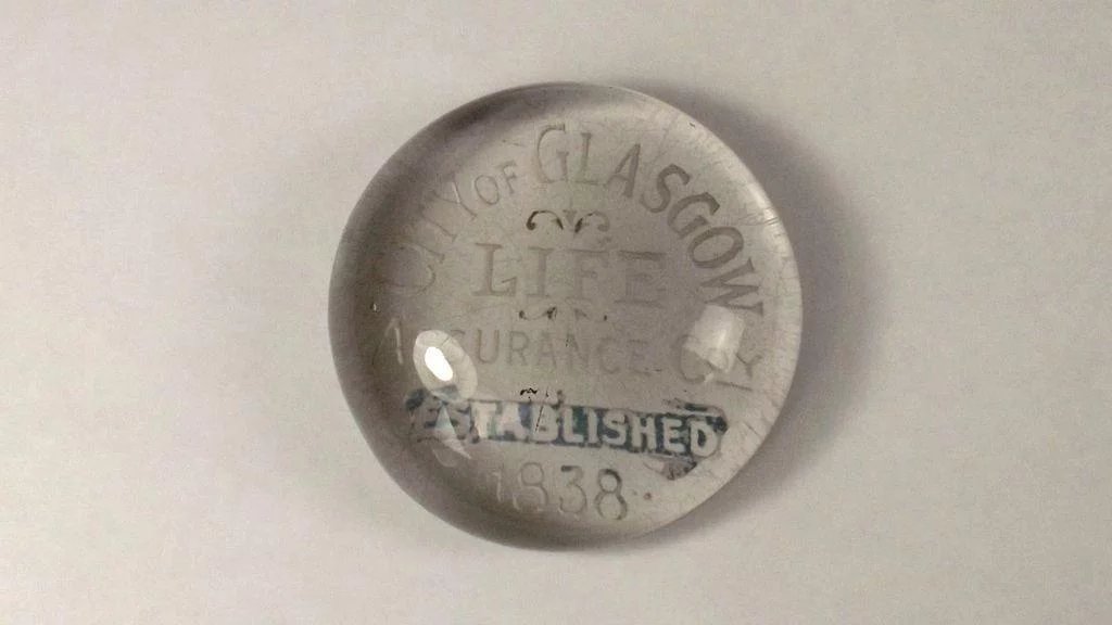 City Of Glasgow Life Assurance Advertising Glass Paper Weight - Image 2