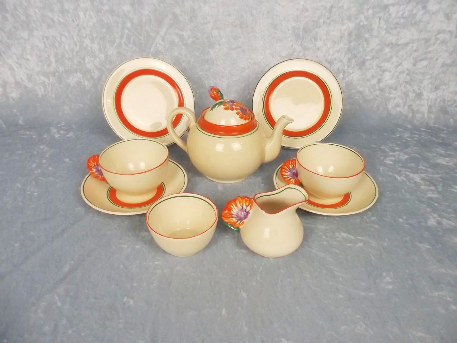 Clarice Cliff Bizarre Marguerite Pattern Tea For Two Set