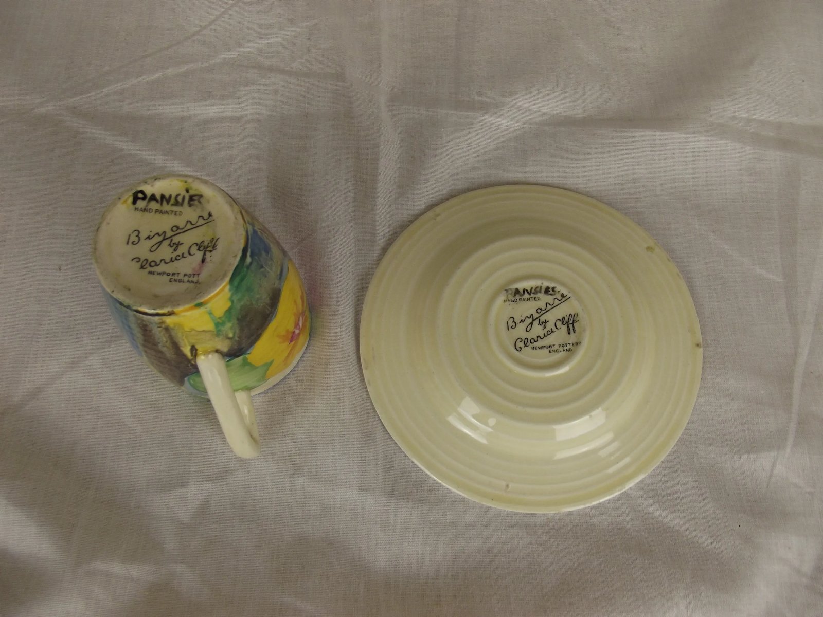 Clarice Cliff Lynton Shape Delicia Pansies Coffee Can And Saucer