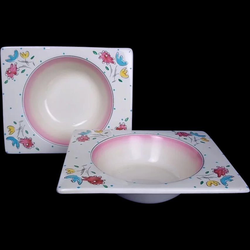 Clarice Cliff Royal Staffordshire Pink Bon Jour Biarritz Set of Two Bowls c.1935