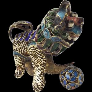Cloisonne-Style Enamel and Silver Gilt Shishi