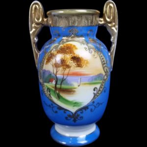 Cornflower Blue Small Hand Painted Noritake 2 Panel Vase