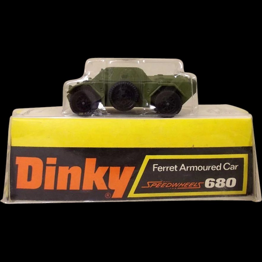 Dinky Toys No. 680 Green Version Ferret Armoured Car, Boxed #4
