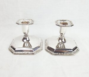 Early 20th C. Pair Of Norwegian Silver Squat Candlesticks By Thorvald Marthinsen