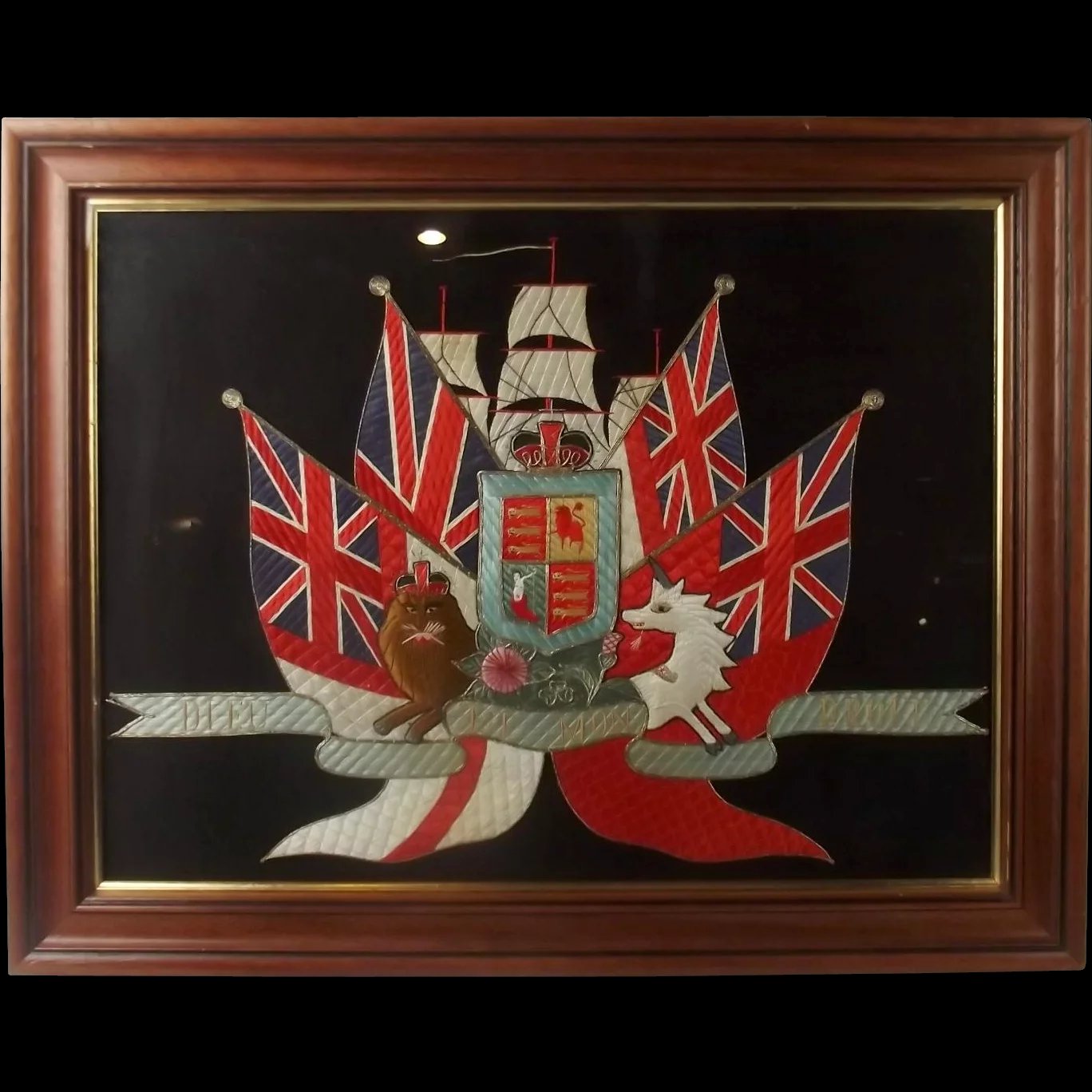 Early 20th Century Framed Royal Navy Royal Arms Silk Work
