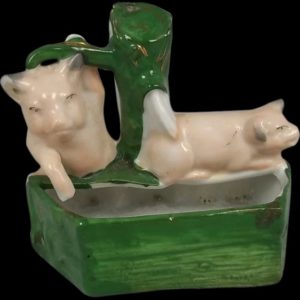 Early 20th Century German Novelty Ornament: Two Pigs At Trough
